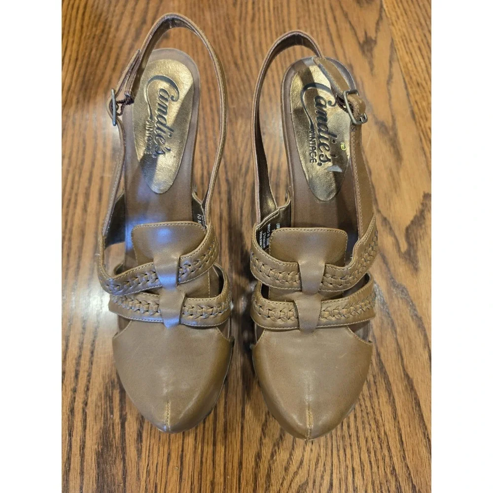 Candie's Vintage Platform Closed Toe Rachelle Vegan Leather Retro Heels Size 10
